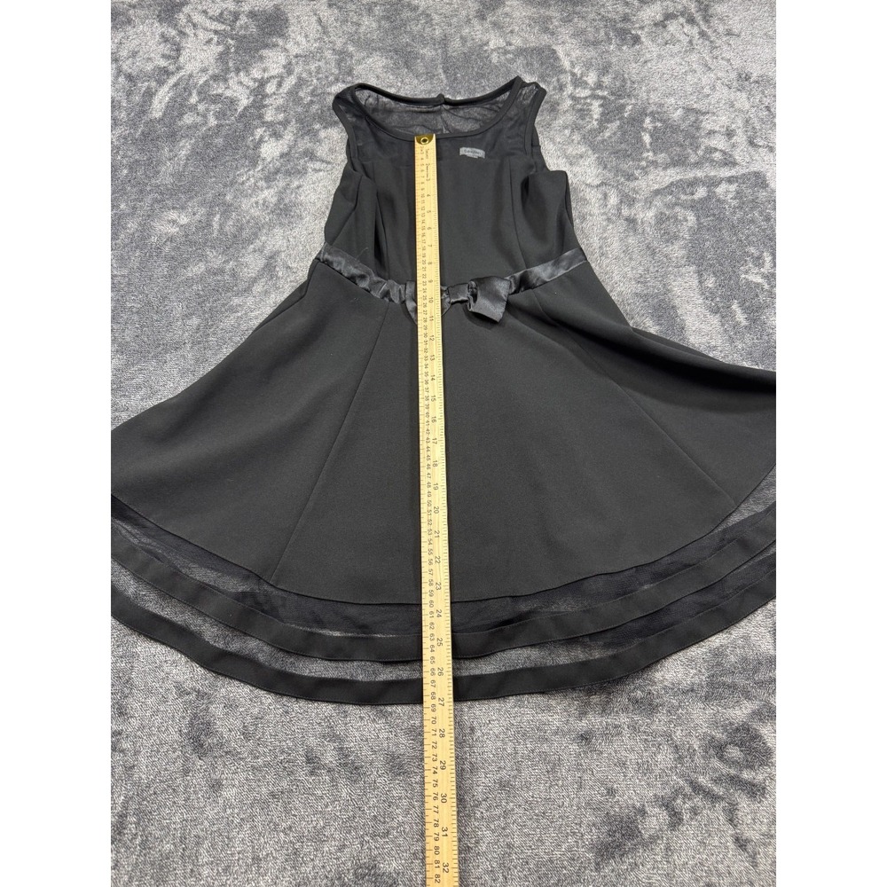 Calvin Klein Girls Sz 12 Black Illusion Mesh Bow Front Dress w/Zip & Button - Picture 4 of 9
